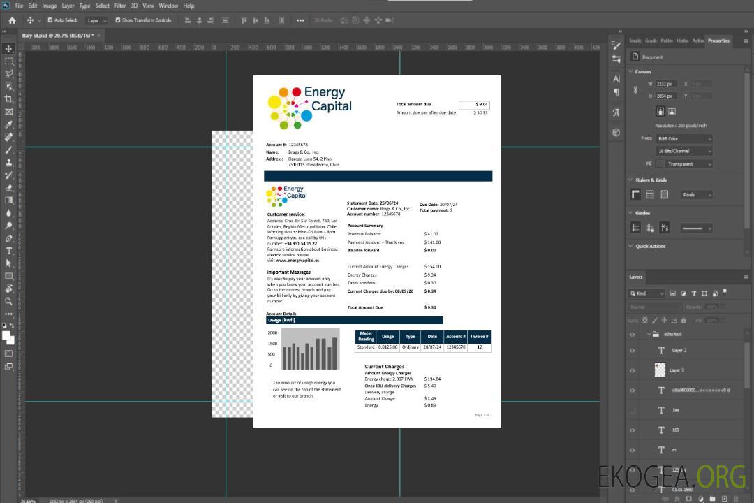 Modèle de facture de services publics de Chile Energy Capital aux formats Word et PDF template